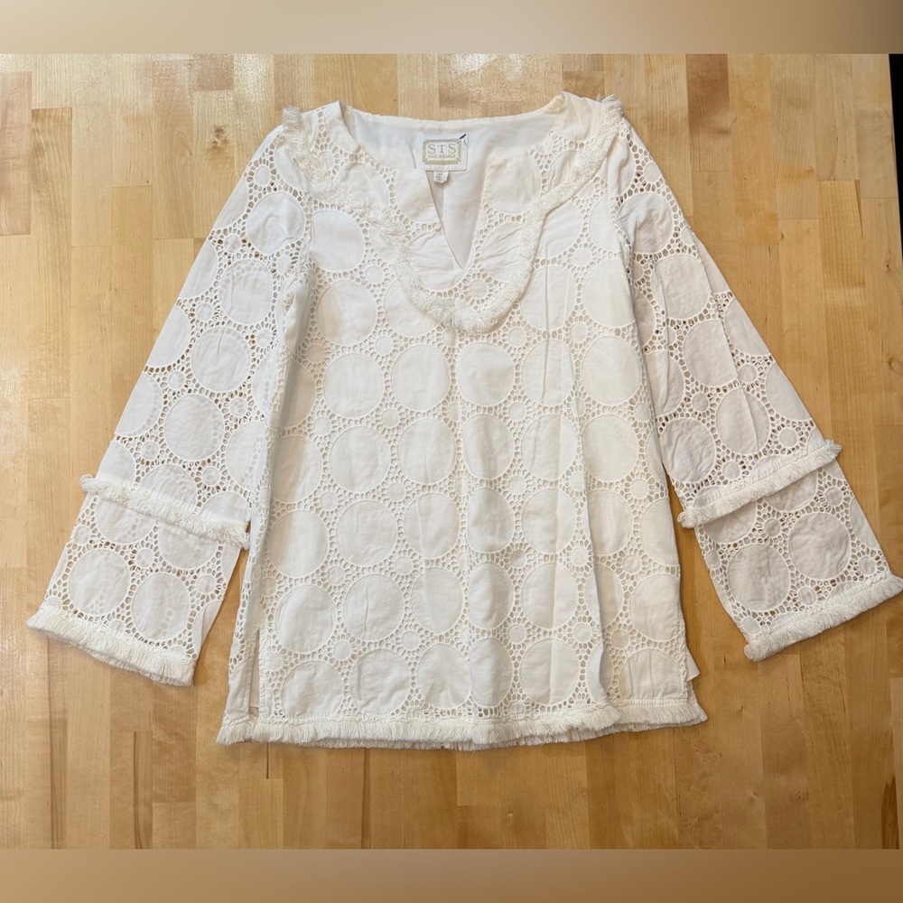 Sail to Sable White Eyelet Lace Bell Sleeve Top